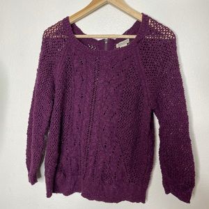 Lucky Brand Purple Open Knit Back Zip Sweater Women’s Size L Large